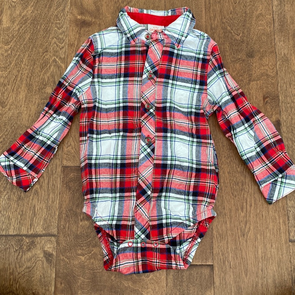 Cat & Jack Tartan Plaid Button Up Onesie